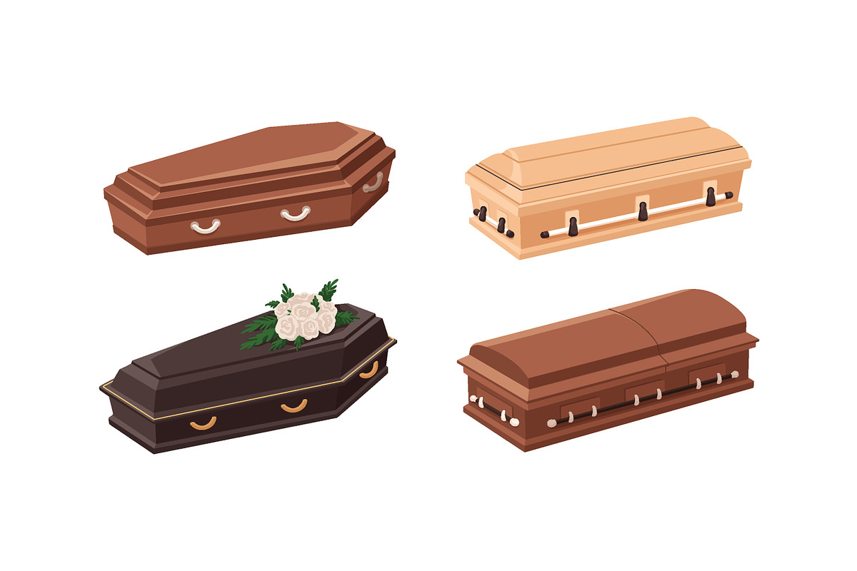 Coffins, funeral wood caskets set, an Object Illustration by Good Studio (Photo 2 of 3)