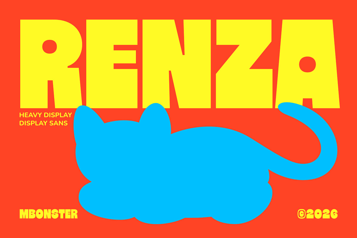 Renza - Bold Heavy Display Font, a Sans Serif Font by Mbonster Design Studio (Photo 1 of 15)