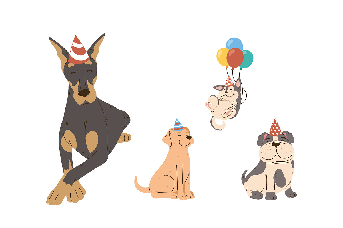 Cute Birthday Dogs Illustration Set preview 2