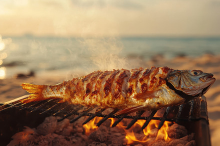 Grilling fresh fish on the sandy bea, a Photo by Iftikhar Alam