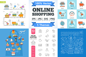 Online Shopping Icons and Process, a Finance Illustration by TAlex