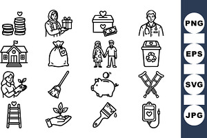 Charity And Care Line Icons Set, an Illustration by designvectx