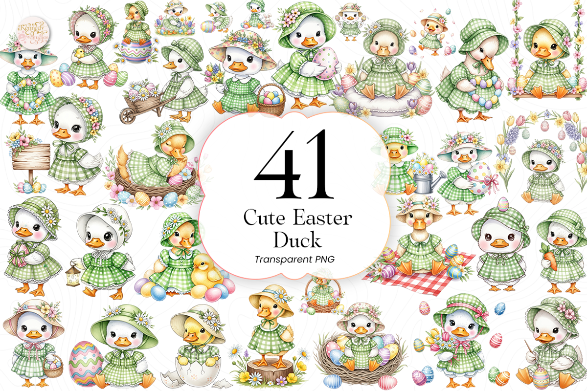 Cute Easter Duck PNG Clipart Kawaii., an Animal Illustration by KennedyStudio (Photo 1 of 5)
