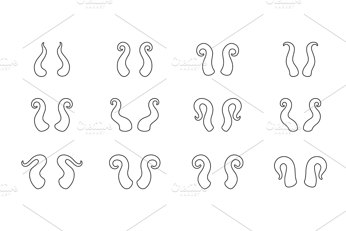Outline set of fantasy horns, an Object Illustration by GraphiShop