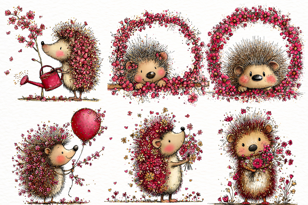 Whimsical Spring Hedgehog Clipart, an Illustration by Designworld (Photo 3 of 8)