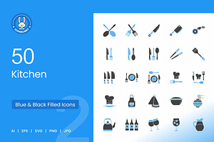 Kitchen Blue & Black Icons, an Icon by IconBunny