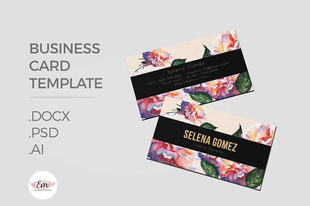 Elegant floral Business Card, a Business Card Template by Emaholic Template (Photo 1 of 4)