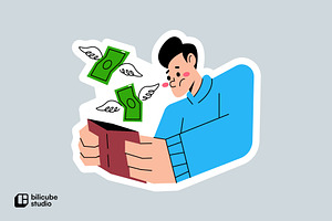 Over Spending Money Illustration, a Finance Illustration by Bilicube Studio
