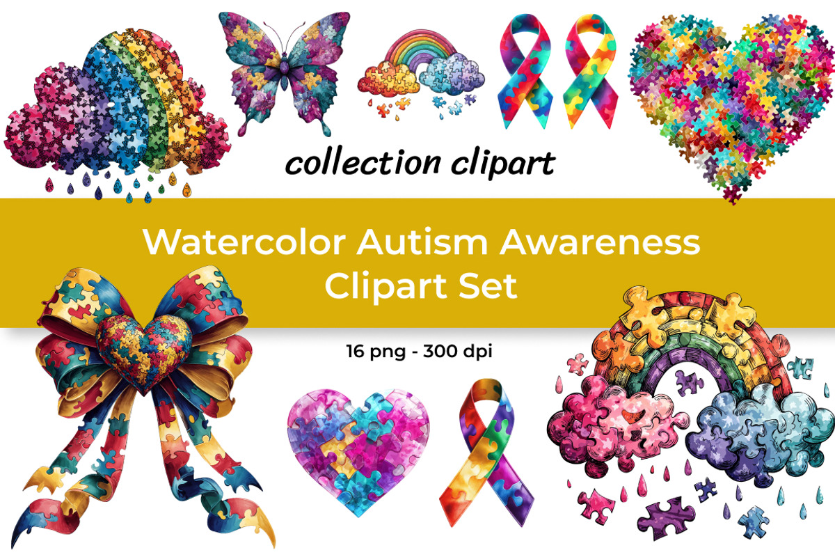 Watercolor Autism Awareness Clipart, a Healthcare Illustration by InkyQueenArt (Photo 1 of 5)