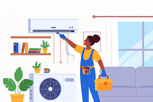 Woman hvac technician working indoors in a modern home, a Work Illustration by DanFLCreativo