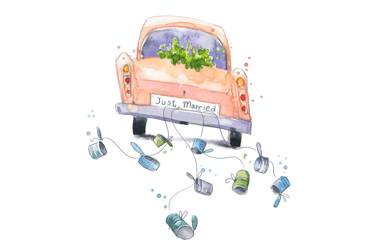 Just married car going on honeymoon, an Illustration by Kamenuka (Photo 1 of 2)
