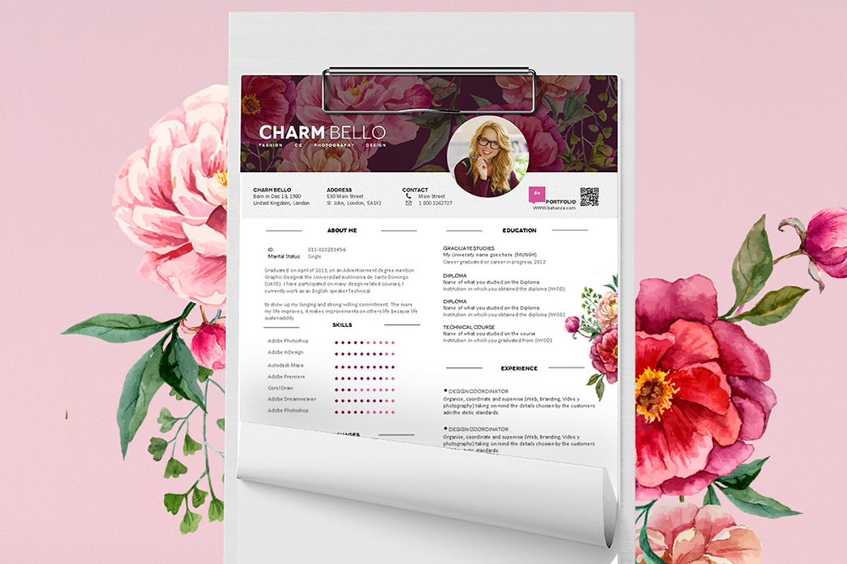 Sweet Resume Template, a Resume Template by CharmBello (Photo 1 of 5)