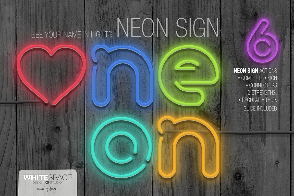 Neon Sign Actions, an Action Add-On by WhiteSpace Design Studio (Photo 1 of 3)