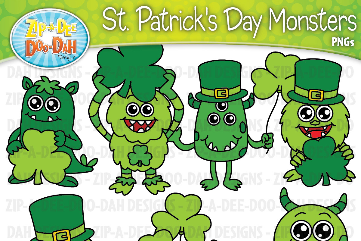 St. Patrick's Day Monsters Clipart, an Illustration by Zip-A-Dee-Doo-Dah Designs