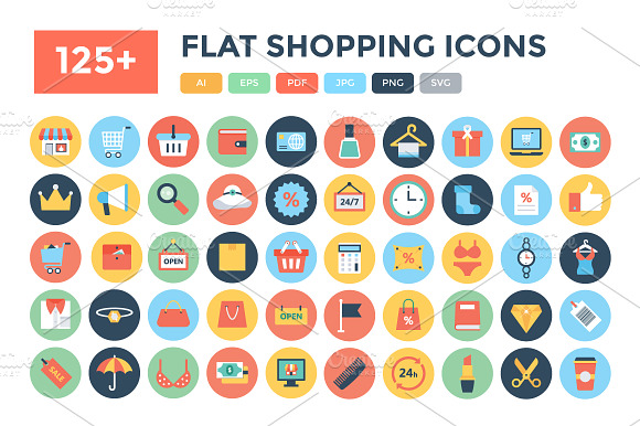 125 Flat Shopping Icons