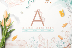 ✽Delicate Tulips garden. Line art