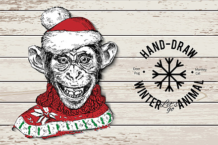 Winter animals hand-drawn