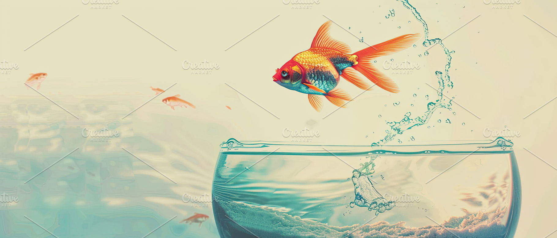 Goldfish is jumping to sea from fish, a Photo by LOGOCREATIVE