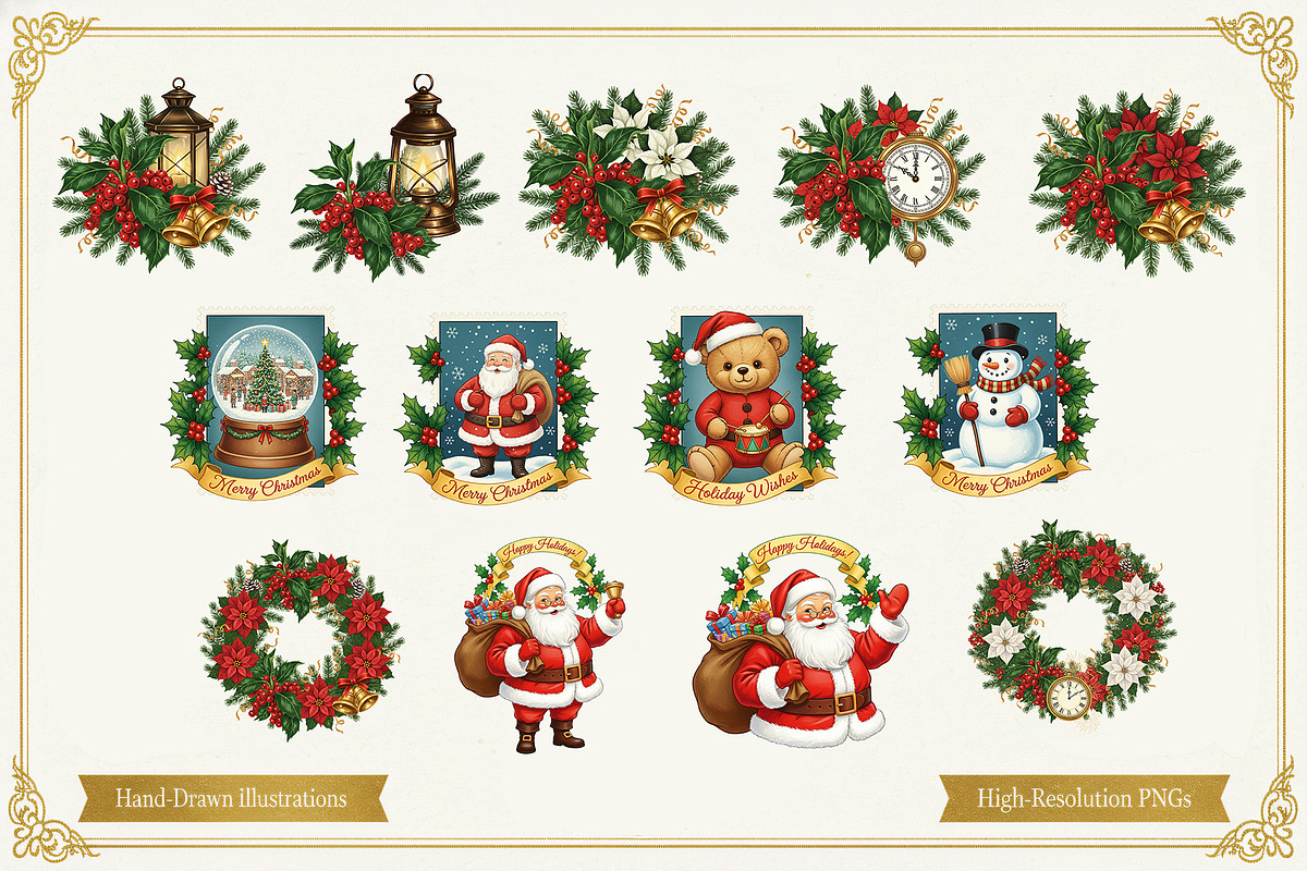 Vintage Christmas ClipArt Collection, an Illustration by SavinV (Photo 3 of 7)
