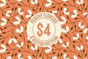 Peachy Flowers Repeat Vector Pattern, a Pattern Graphic by K McCormack Designs (Thumbnail 1 of 4)