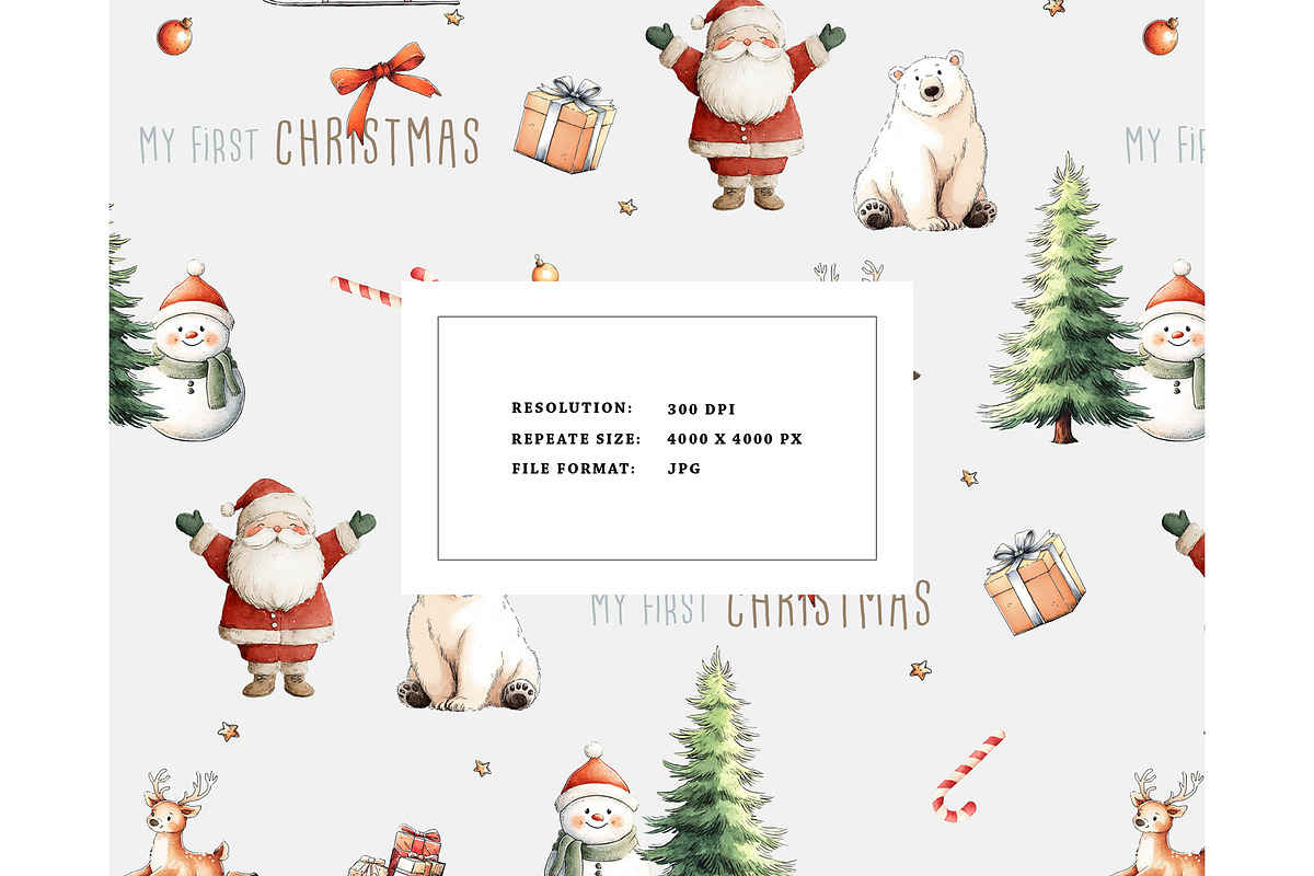 First Christmas seamless pattern, a Pattern Graphic by Milatoo (Photo 3 of 6)