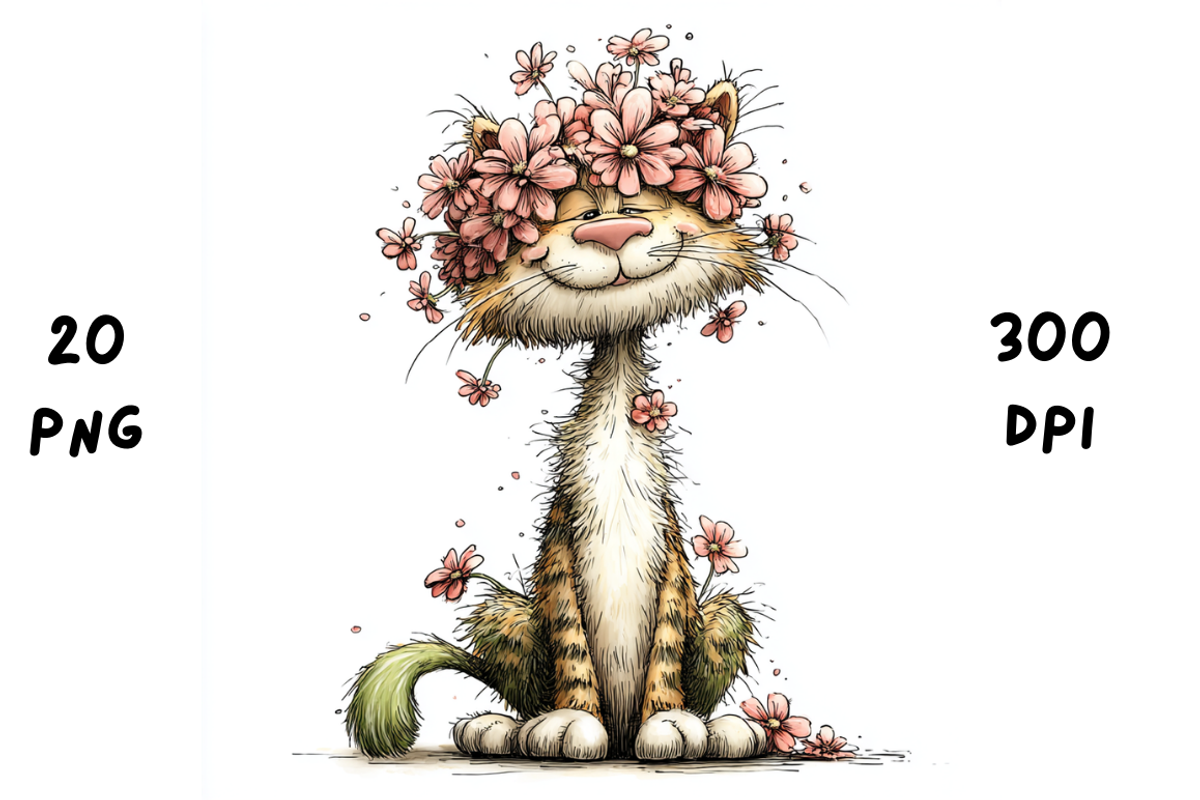 Whimsical Floral Cat Clipart, an Animal Illustration by GiraffeCreative (Photo 9 of 20)