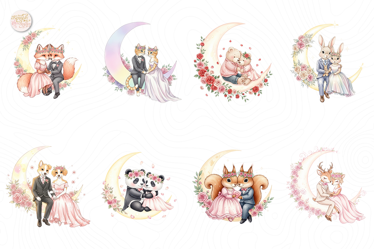 Valentine Animal on Moon PNG Clipart, an Animal Illustration by KennedyStudio (Photo 2 of 5)