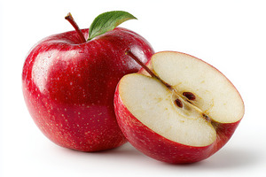 Red apple sliced in half showing see, a Photo by Pixeness Studio