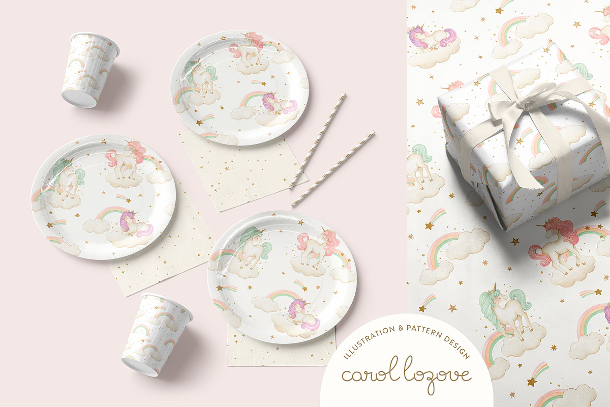 Watercolor Magic Rainbow Unicorn Set, a Decorative Illustration by Carol Lozove (Photo 52 of 74)