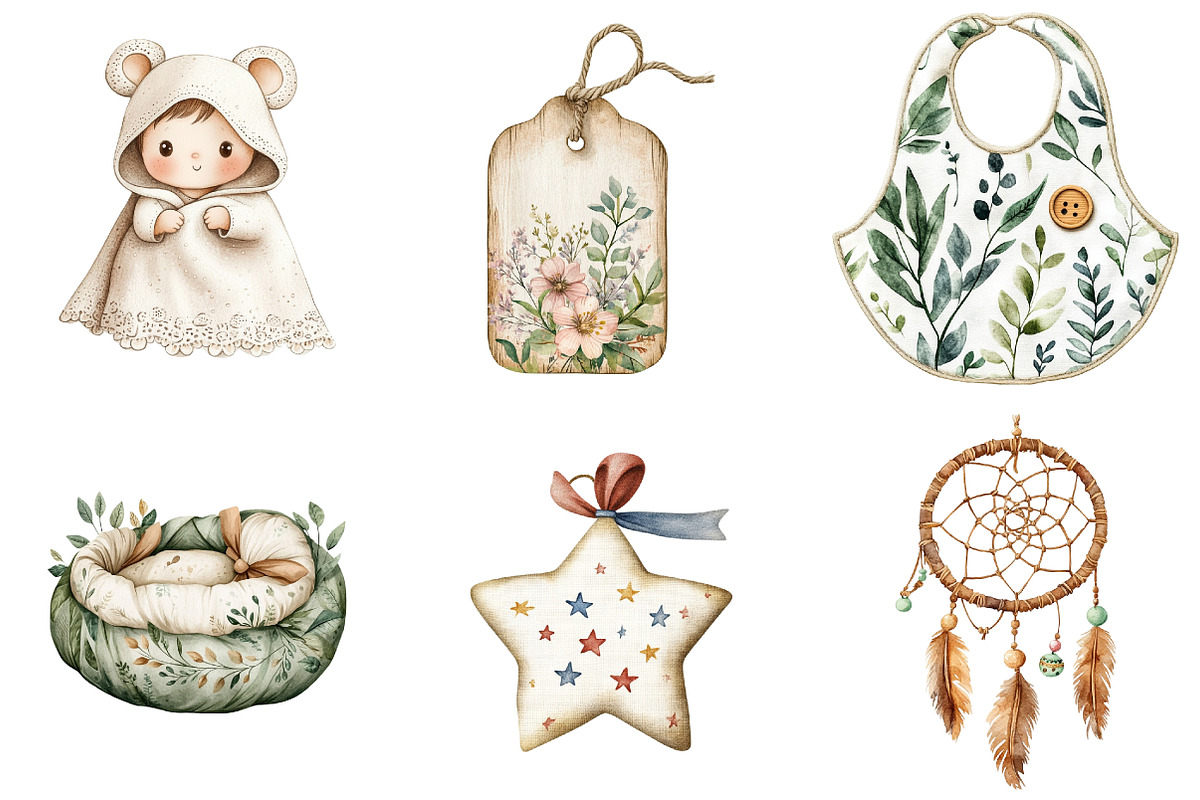 Boho baby watercolor clipart, an Illustration by Watercolor design (Photo 3 of 5)