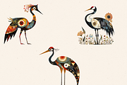 WHIMSICAL FOLK CRANE BIRD CLIPART, an Animal Illustration by Daring Digies (Thumbnail 5 of 9)