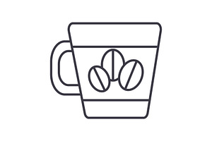 Coffee Cup With Beans Vector Line Icon, Sign, Illustration On Background, Editable Strokes