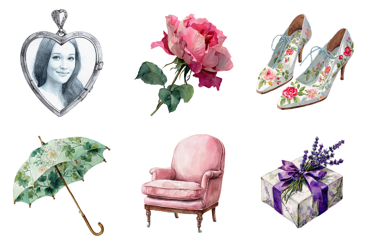 Watercolor Vanity Bloom Clipart, an Illustration by Design Market (Photo 3 of 3)
