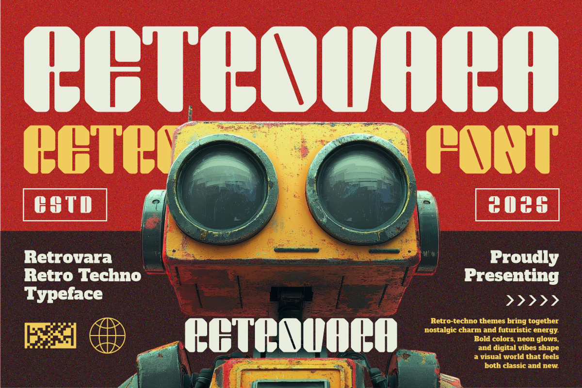 Retrovara Retro Techno Display Font, a Font by PutraCetol Studio (Photo 1 of 5)