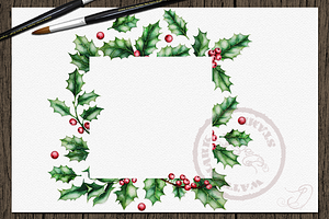 Holly Watercolor Clip Art