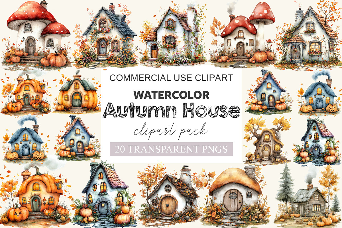 Whimsical Autumn House Clipart, a Work Illustration by cherrydesign (Photo 1 of 3)