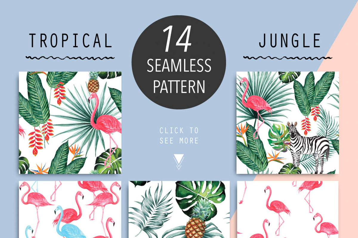 Tropical Leaves & Animals Pattern, a Pattern Graphic by Planolla (Photo 2 of 6)
