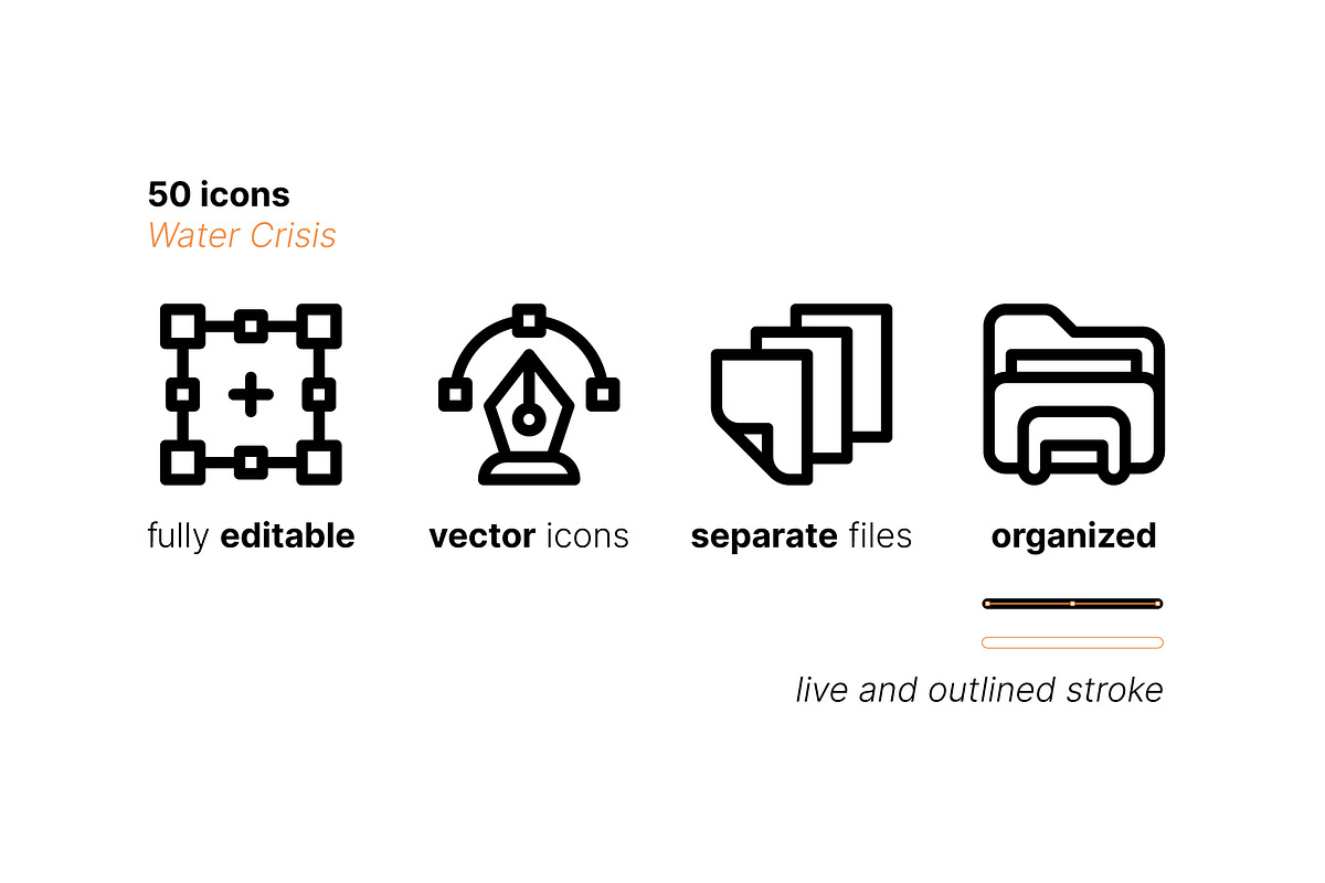 50 Water Crisis Icons, an Outline Icon by Side Project (Photo 4 of 8)