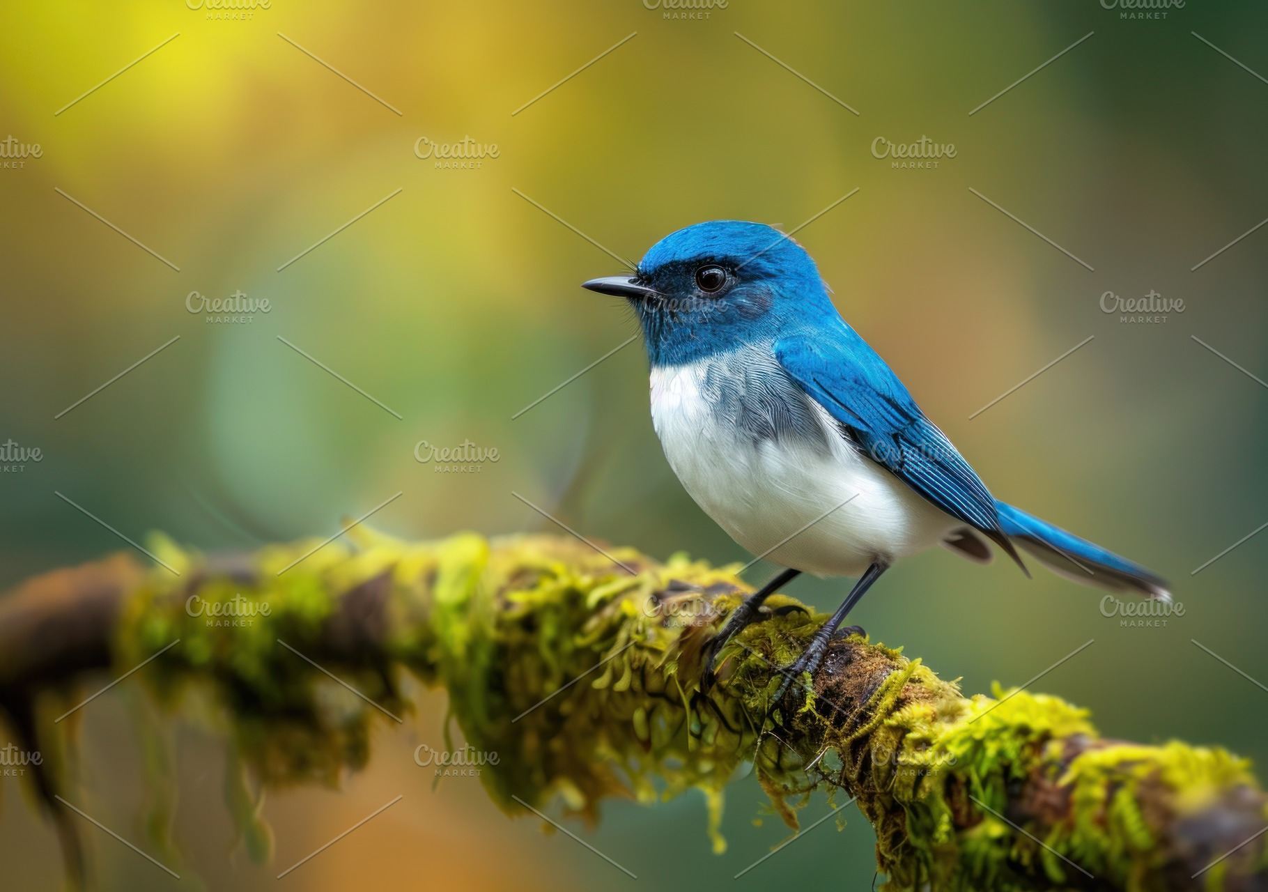 Vibrant Blue Flycatcher Perched in Serene Natural Habitat - Gene, a Photo by José Manuel Gelpi