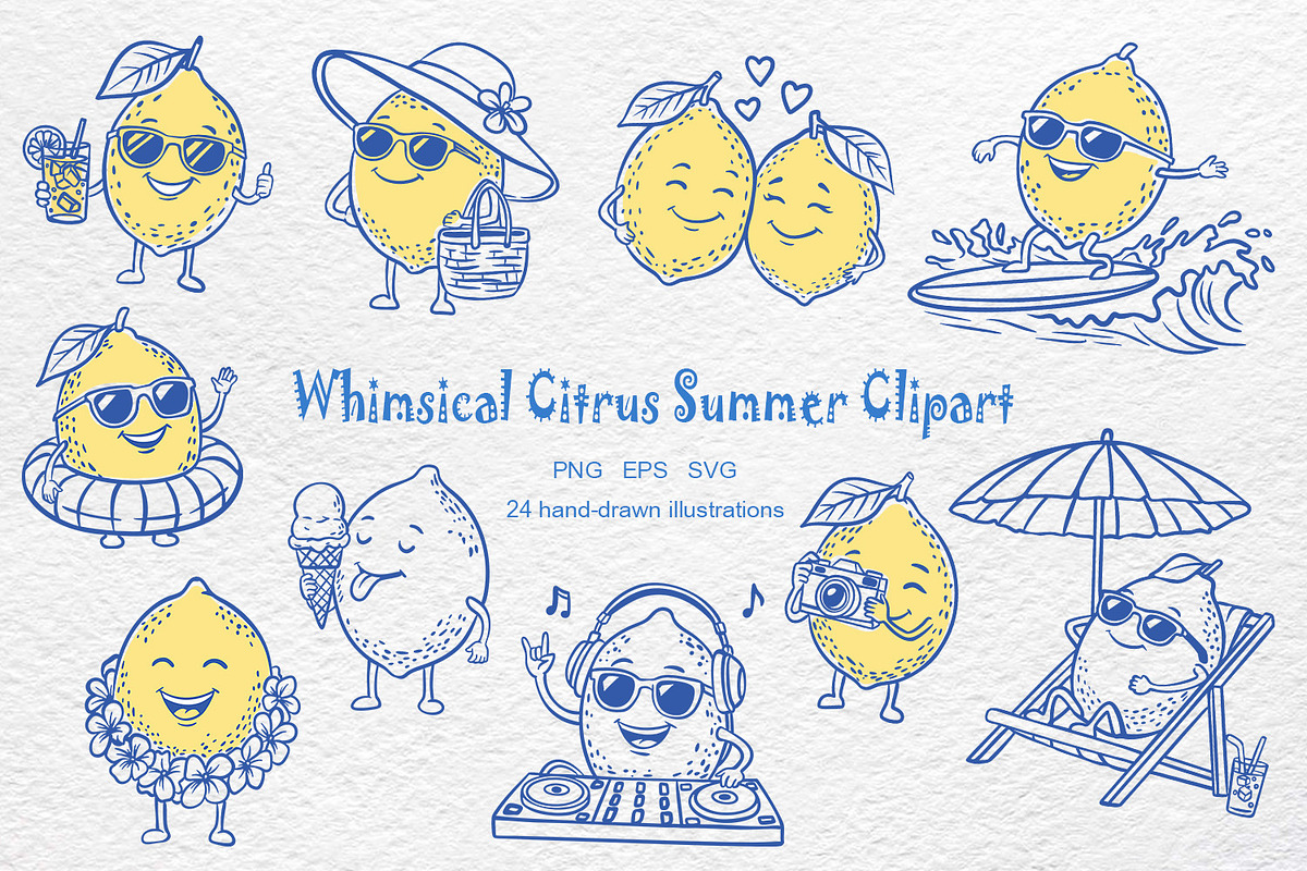 Whimsical Citrus Summer Clipart, an Object Graphic by Watercolor dreams (Photo 1 of 3)