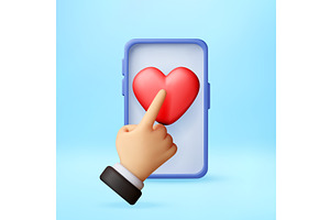 3D Hand touching red heart icon on, a Technology Illustration by Abscent