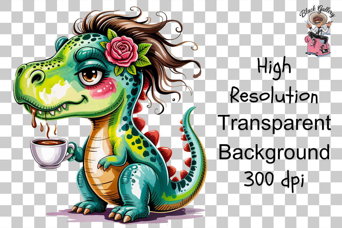 Dinosaur with Coffee PNG Bundle, a Graphic by Clipart Studio (Photo 11 of 12)