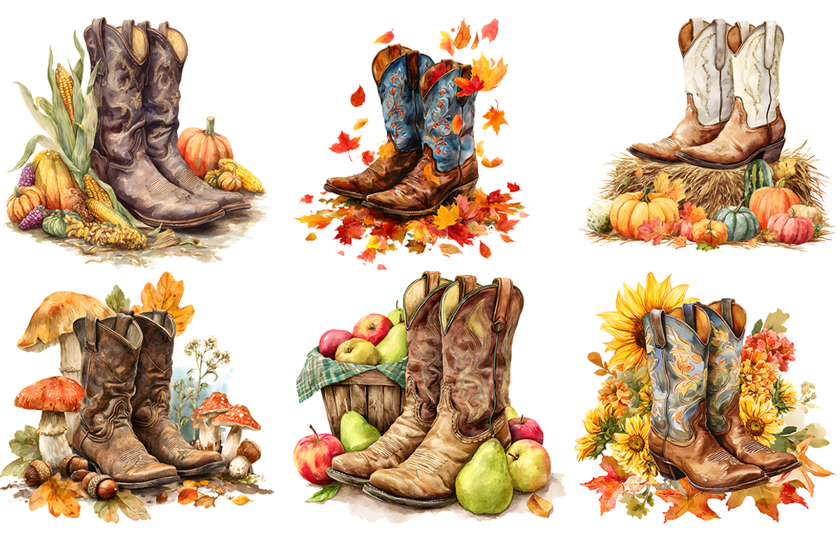 Autumn Cowboy Boots Clipart, a Decorative Illustration by stickermadness (Photo 4 of 4)