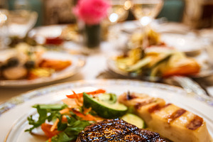 Grilled fillet mignon steak with fresh salad and gratin potato,, a Food & Drink Photo by Studio ANNA