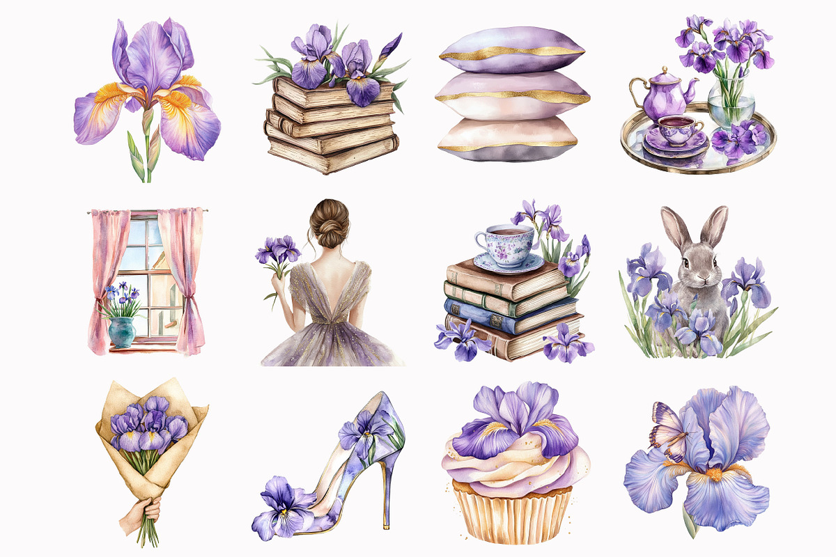 Watercolor Luxury Irises Clipart, an Illustration by Design Market (Photo 3 of 3)