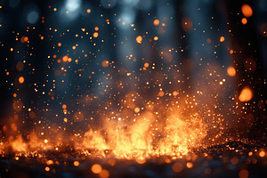 Bright sparks erupt in a dark forest, a Photo by Tanuart