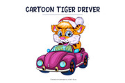 Cartoon Tiger on Car., an Animal Illustration by KENO Mascots (Thumbnail 2 of 3)