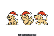 Cute Christmas Pets Illustration, an Animal Illustration by Vectorium Studio (Thumbnail 1 of 4)