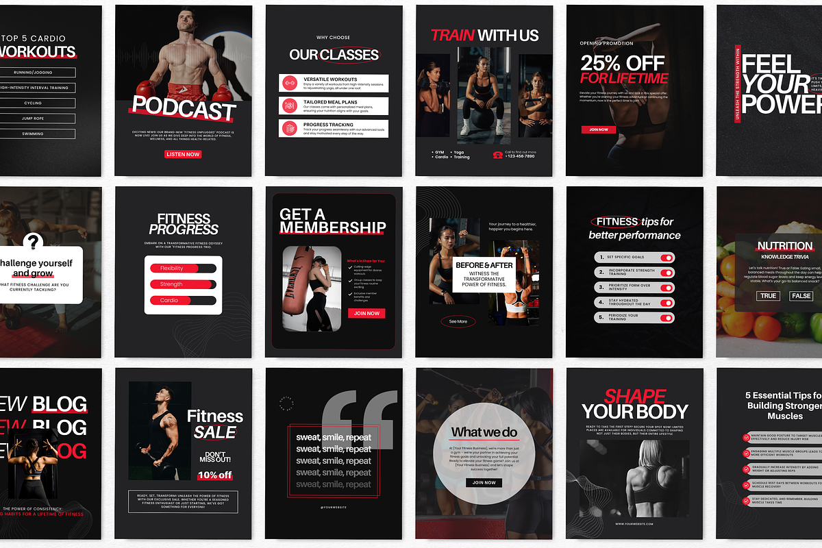 Fitness Instagram Templates Bundle, a Social Media Template by DigiPax (Photo 3 of 12)