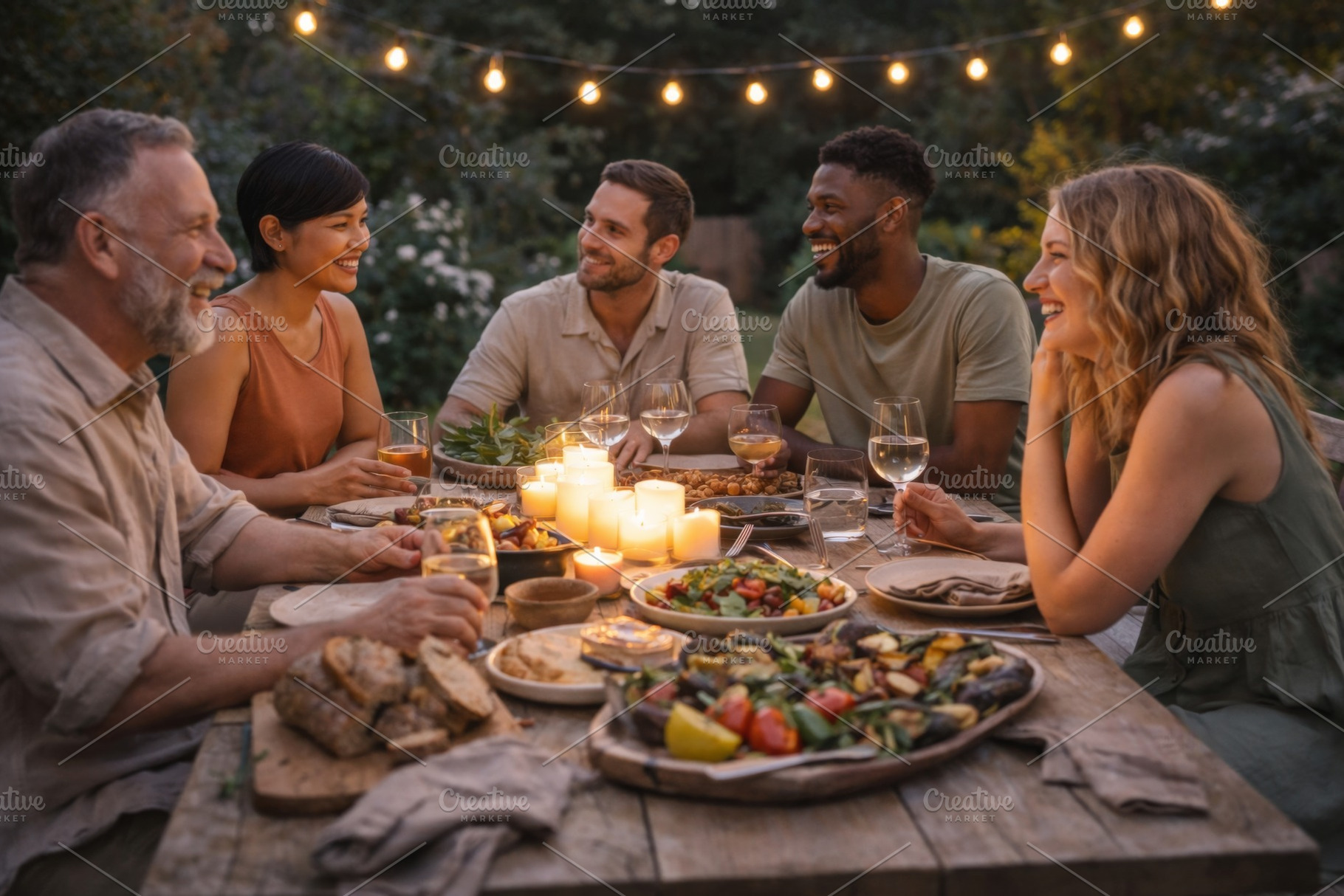 Outdoor summer party with group of c, a Photo by Dvoevnore photos